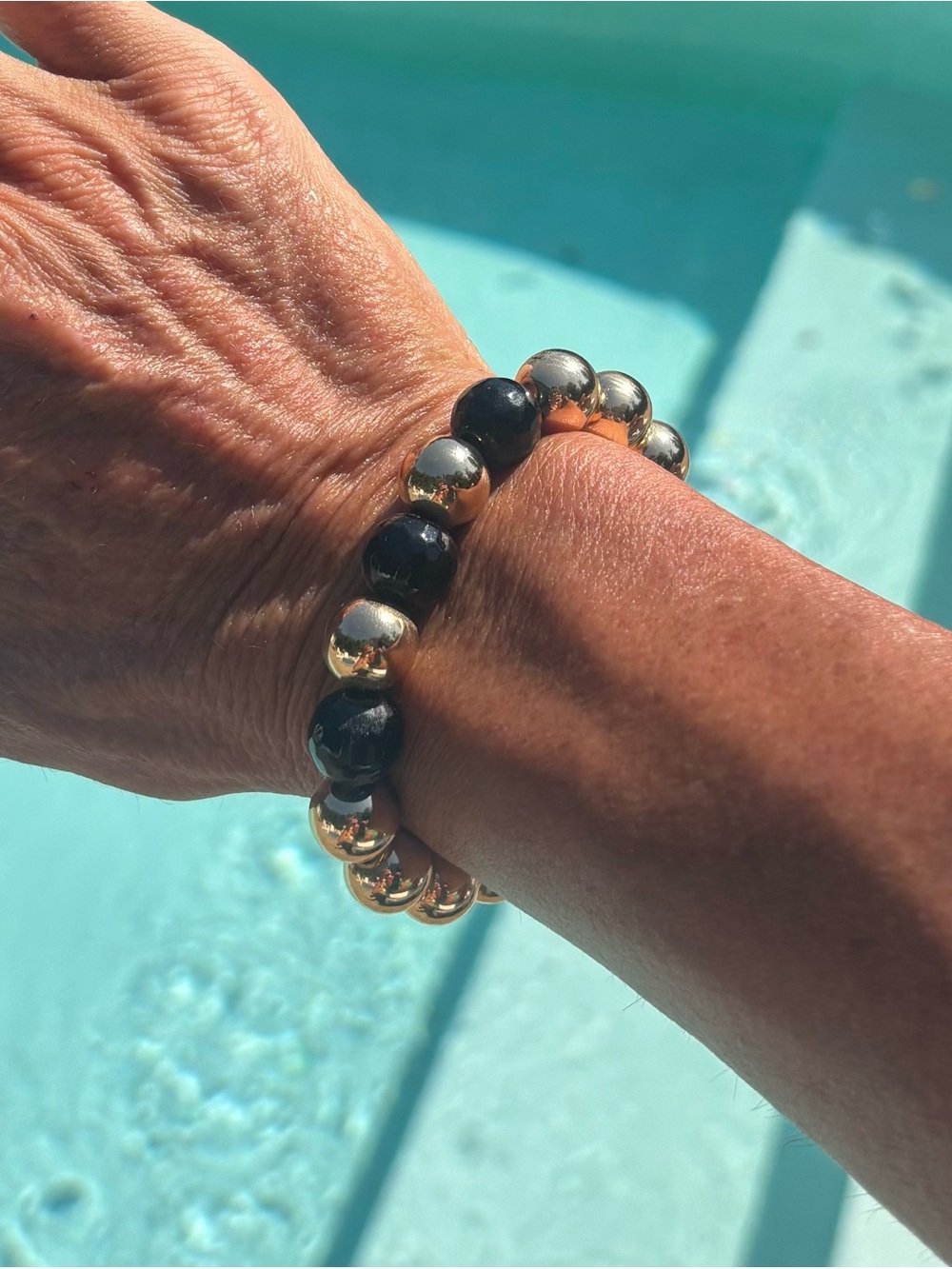 Park Lane Gold and Black Beaded Stretch Bracelet